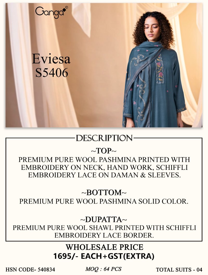 Eviesa 5406 By Ganga Wool Pashmina Dress Material